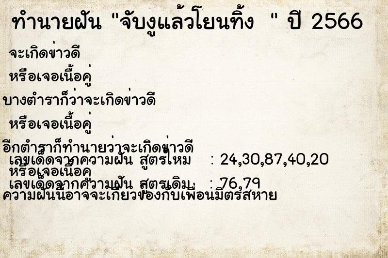 ทำนายฝัน จับงูแล้วโยนทิ้ง 